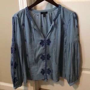 J. Crew embroidered blouse. Light blue size 2.